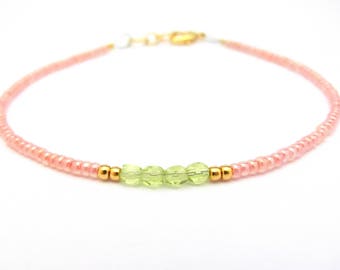 Dainty Guava Peach Bracelet, Seed Bead Bracelet, Peach Friendship Bracelet, Summer Jewelry, Yoga Bracelet, Peach Bridesmaid Wedding, Hawaii