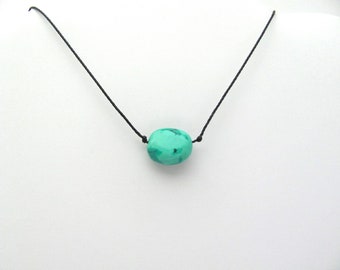 Turquoise Necklace Sterling Silver Black Cord Minimal Boho Valentine Gift for Girlfriend BFF Sister Mom Necklace