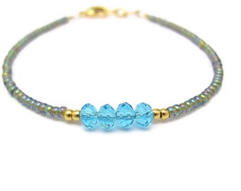 Blue Green Bracelet Seed Bead Friendship Stacking Hawaiian Jewelry Miss Cece Crystal Romancecore Valentine Girlfriend Bracelet