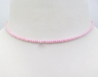 Luster Pink Choker Glass Seed Bead Necklace Romancecore Feminine Aesthetic Valentine Gift for Girlfriend Woman Teen Gift