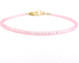 Rose Pink Bracelet Single Color Seed Bead Jewelry Easter Spring Gift Bracelet