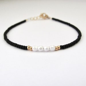 Black and White Beaded Bracelet Tuxedo Petite Jewelry Bridal Wedding Woman Teen Friendship Seed Bead Bracelet image 8