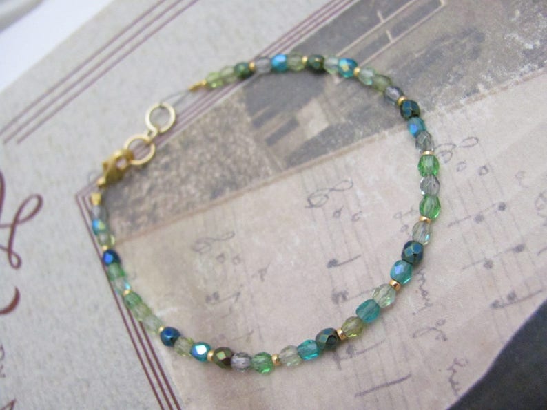 Friendship Bracelet Blue Mix Stack and Layer Czech Glass Birthday Anniversary Stack and Layer Dainty Gift for Girl Friendship Bracelet image 5