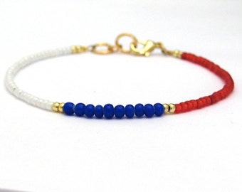 Red White Blue Bracelet, Patriotic Bracelet, 4th of July, Friendship Bracelet, Seed Bead Bracelet, Beaded Bracelet, Made in USA