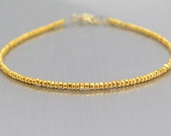 Tiny Gold Bracelet Glass Beaded Bracelet 24K Glass Seed Beads Dainty Minimal Modern Thin Narrow Bracelet