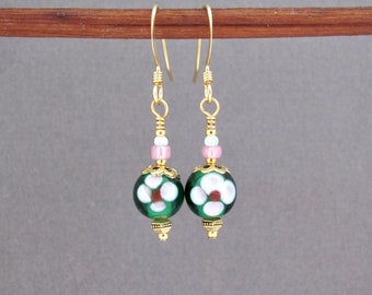 Green Earrings Dangle Drop Czech Glass Earrings Gift for her Gift for Women