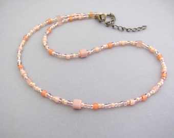 Peach Choker Mixed Seed Bead Minimal Maximum Color Gift Sister Mother Daughter Jewelry Wedding Bridesmaid Romancecore Feminine Necklace