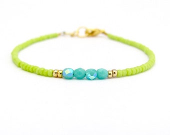 Turquoise Lime Bracelet Beaded Seed Bead Jewelry Hawaiian Dainty Minimal Gift BFF Friendship Beaded Stack Layer Bracelet