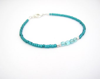 Teal Beaded Bracelet Dainty Tiny Jewelry Gift Hawaiian Jewelry Beaded Friendship Bracelet Teal Blue Minimal Bracelet Bridesmaid Gift