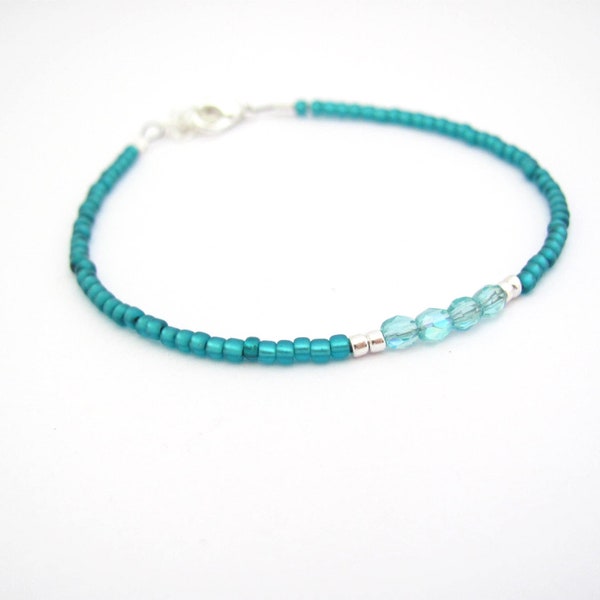 Teal Beaded Bracelet Dainty Tiny Jewelry Gift Hawaiian Jewelry Beaded Friendship Bracelet Teal Blue Minimal Bracelet Bridesmaid Gift