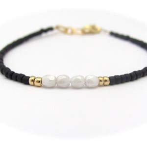 Black and White Beaded Bracelet Tuxedo Petite Jewelry Bridal Wedding Woman Teen Friendship Seed Bead Bracelet image 6