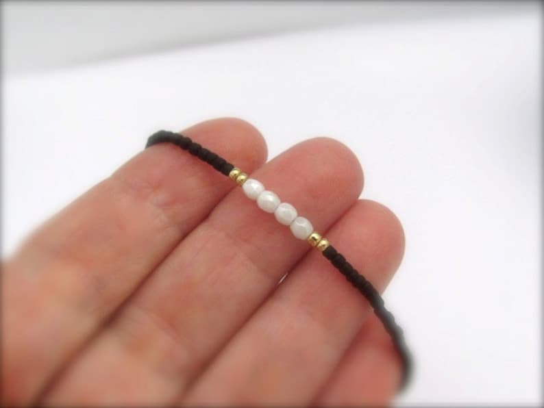 Black and White Beaded Bracelet Tuxedo Petite Jewelry Bridal Wedding Woman Teen Friendship Seed Bead Bracelet image 5