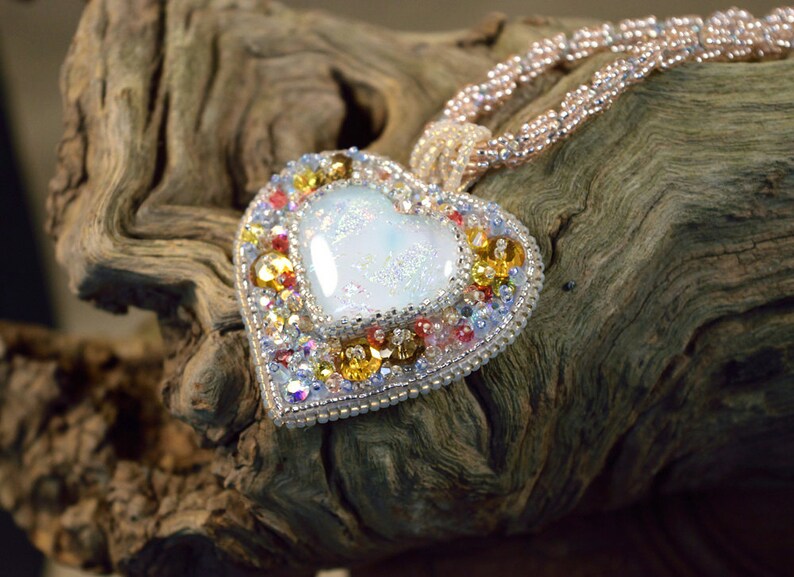 White Bridal Pendant Embroidered Pendant Bridal Heart Etsy Australia