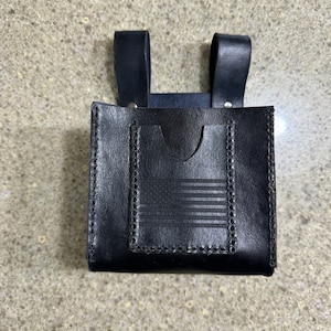 Leather Shotgun Shell Pouch with Card Holder and American Flag Engraving.