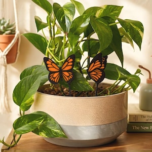 Butterfly Plant Stakes Set of 2 for Houseplants - Custom Color Garden Decor - Medium to Large Pot Accessories Gift for Home or Office
