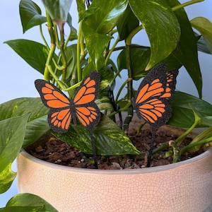 Butterfly Plant Stakes Set of 2 for Houseplants - Custom Color Garden Decor - Medium to Large Pot Accessories Gift for Home or Office