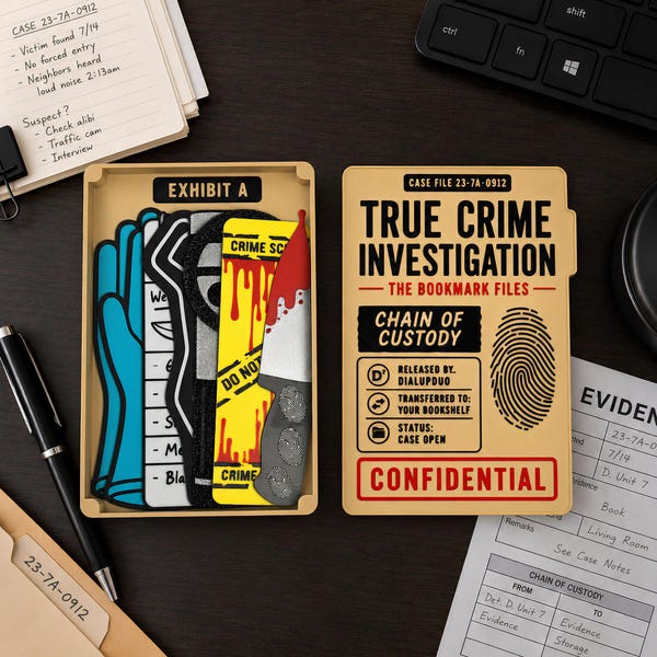 True Crime Bookmark Set with Magnetic Case - Mystery Bookmark Reader Gift, Crime Scene Bookmark Collection, True Crime Gifts