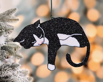 Tuxedo Cat Ornament with Adorable Toe Beans - Black and White Cat Gifts - Seasonal Christmas Holiday Decor Gift for Pet Parents & Cat Lovers