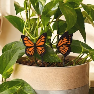 Butterfly Plant Stakes Set of 2 for Houseplants - Custom Color Garden Decor - Medium to Large Pot Accessories Gift for Home or Office