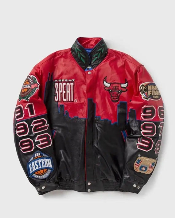 Chicago バスケットボール レザージャケット 3 Peat Chicago Bulls Leather Jacket - Hand Made Customized Jacket