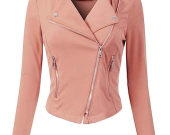 Frauen Rosa Lederjacke - Handgemachte maßgeschneiderte Jacke