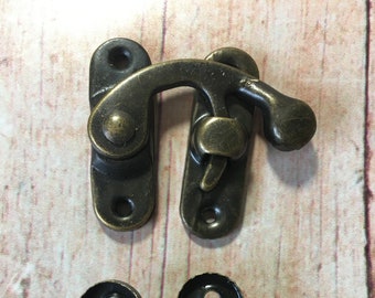 Metal Latch Fastener - 2 x Large Vintage Style Hook Lock Hasp & Toggle for wooden box, chest, journals - Bronze finish
