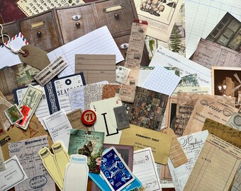 Junk Journal Ephemera Pack - Scrapbooking Paper Tags Stickers Vintage Ephemera Junk Journal Kit - at least 70 pieces