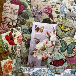 50 Washi Stickers, Flowers Butterfly Vintage Style, Journal, Collage and Scrapbooking Supplies image 2