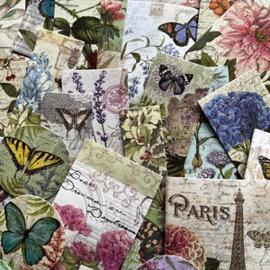 50 Washi Stickers, Flowers Butterfly Vintage Style, Journal, Collage and Scrapbooking Supplies image 3