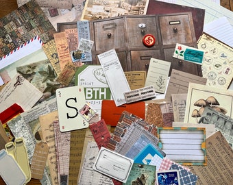 Scrapbook Ephemera Pack - Junk Journal Paper Tags Stickers Vintage Ephemera Journal Kit - at least 70 pieces