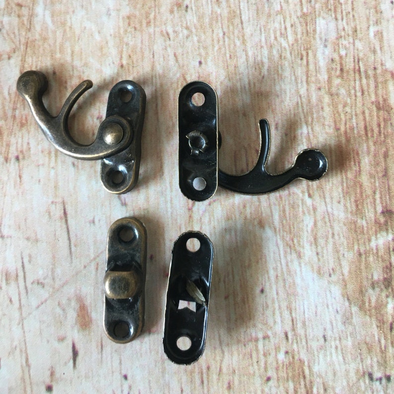 4 x Vintage Style Metal Latch Fastener Hook Lock Hasp & Toggle for wooden box, chest, journals Bronze finish image 3