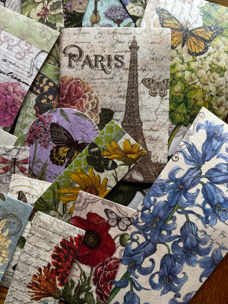 50 stickers Washi, fleurs papillon style vintage, carnet, collage et fournitures de scrapbooking image 4