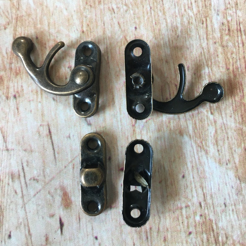 4 x Vintage Style Metal Latch Fastener Hook Lock Hasp & Toggle for wooden box, chest, journals Bronze finish image 5