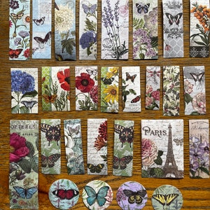 50 Washi Stickers, Flowers Butterfly Vintage Style, Journal, Collage and Scrapbooking Supplies image 6