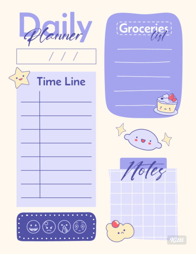 Daily Routine Chibi Kawaii Daily to Do List, Printable Daily Schedule, Cute Daily Planner ...