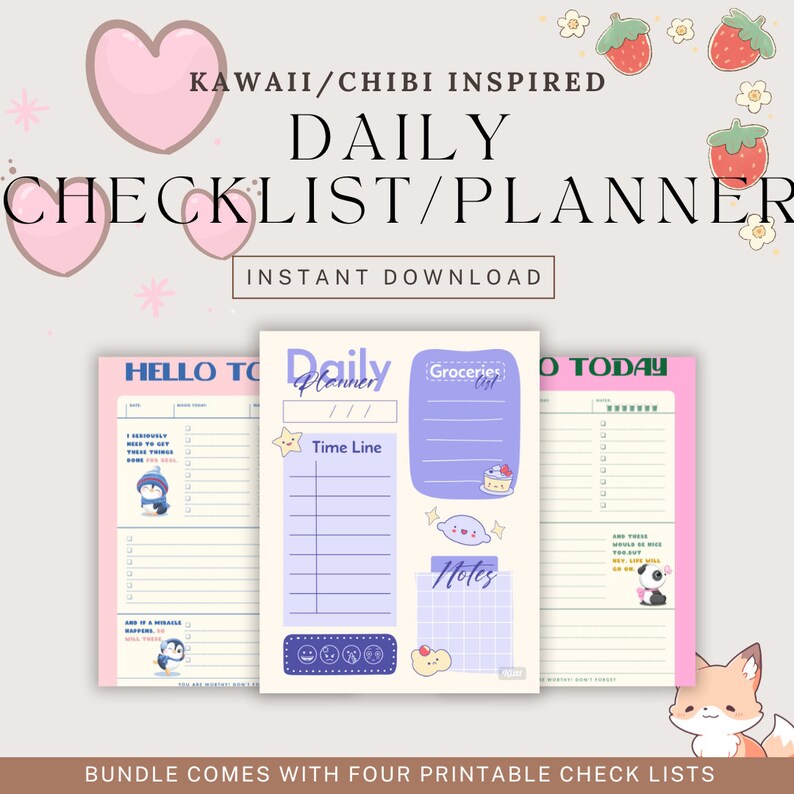 Daily Routine Chibi Kawaii Daily to Do List, Printable Daily Schedule, Cute Daily Planner ...
