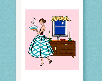 CARD: Note cards, notecards, greeting card, foodie card, pink card, cooking card, baking card, dinner invitation, retro greeting cards