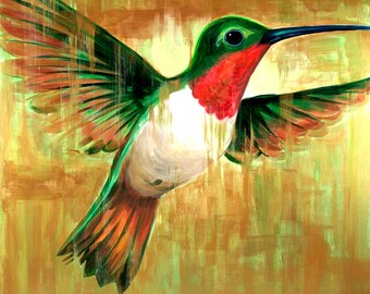 PRINT - Ruby-Throated Hummingbird, 8 x 10 print, bird prints, wall decor, housewarming gift, hostess gift, hummingbird, hummingbird art