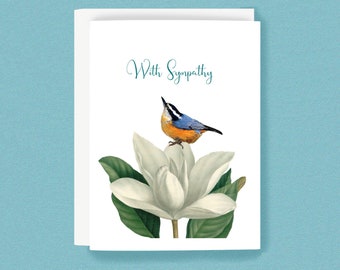 SYMPATHY CARD: Bluebird on magnolia, With Sympathy, condolence card, thinking of you, peace card, bereavement cards, funeral card, sympathy