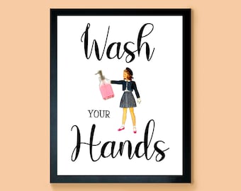 Bathroom prints, wash your hands, retro bathroom decor, funny bathroom signs, bathroom wall art, kitchen sign, kitchen wall art