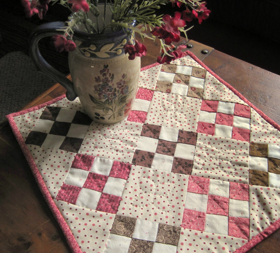 Easy Doll Quilt Pattern Pink and Brown Ninepatch Quilt Etsy