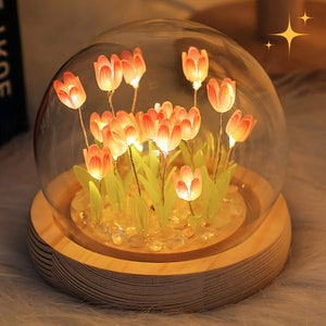 DIY tulip night light, LED flower table lamp, warm bedside light, diy handmade kit, warm birthday gift, monogram night light with tulips