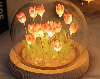 DIY tulip night light, LED flower table lamp, warm bedside light, diy handmade kit, warm birthday gift, monogram night light with tulips