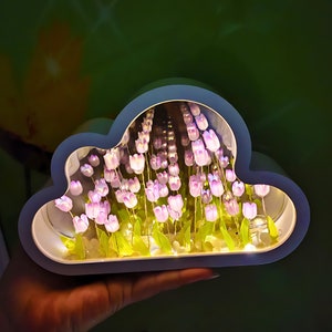 DIY tulip mirror night light decoration for bedroom, perfect handmade gift for mom, diy kit gift, LED mirror lamp home desktop decoration