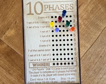 10 Phases Card Game, Phase Tracker, Family Game, Game Gift, Family Game Night, Gamer Gift, Board Game, Unique Gift, Wood Game Box