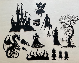 Fairytale Shadow Puppet Set: Princess, Dragon, Knight & Wizard