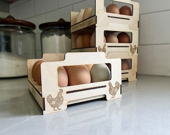 Stacking Egg Tray: Wooden Farm Fresh Egg Holder