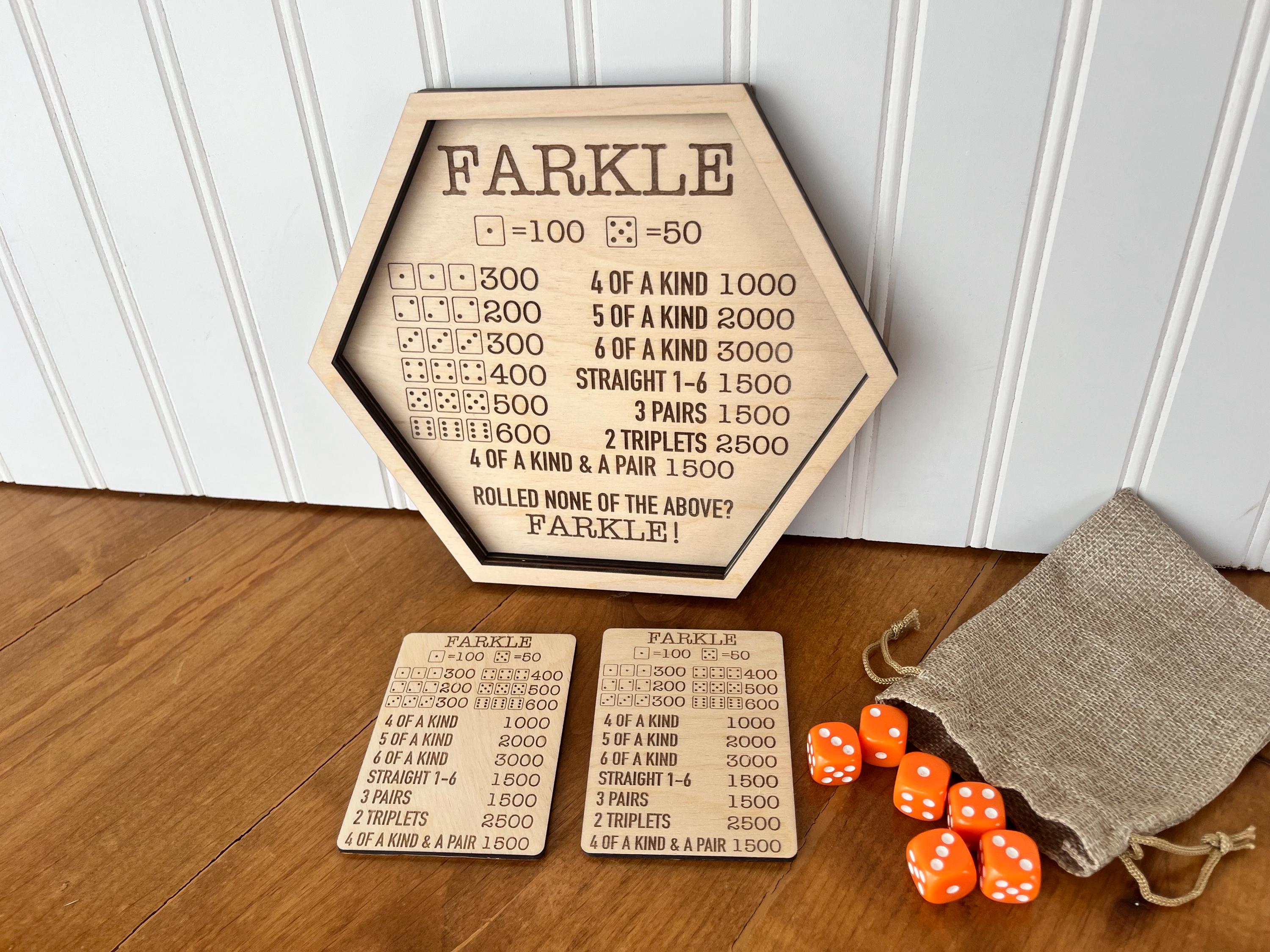 Plateau Farkle En Bois 30 Cm – Set Complet Avec 6 Dés, Bloc De Score, 4 Marqueurs & Sac à Dés – Jeu Classique Familial
