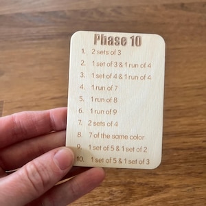 Cartão de referência da Fase 10, Jogo de cartas da Fase 10, Cartão de guia rápido, Jogo de madeira, Jogo para a família, Presente de jogo, Noite de jogos em família, Presente para jogadores, Jogo de tabuleiro
