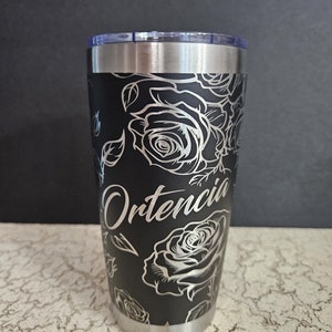 20oz Floral Design, Stainless Steel Tumbler with Lid, Double Wall Vacuum Insulated Travel Tumbler, Powder Coated, Laser Engraved